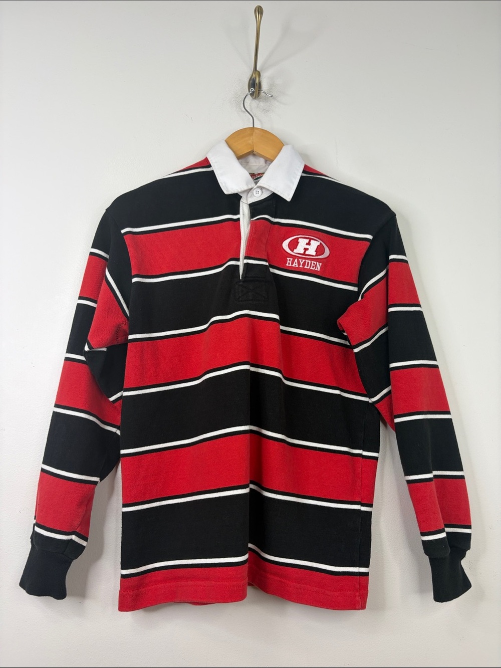 Barbarian Rugby Shirt Mens Small Black White Red Cotton Long Sleeve Polo Hayden